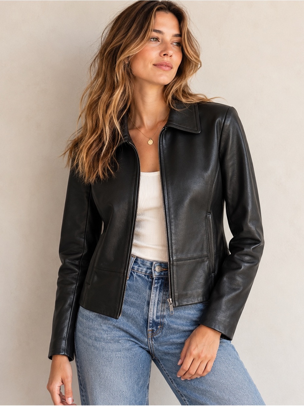 Colebrook Black Leather Jacket M 90s Minimalist Y2K Model Off Duty Moto
